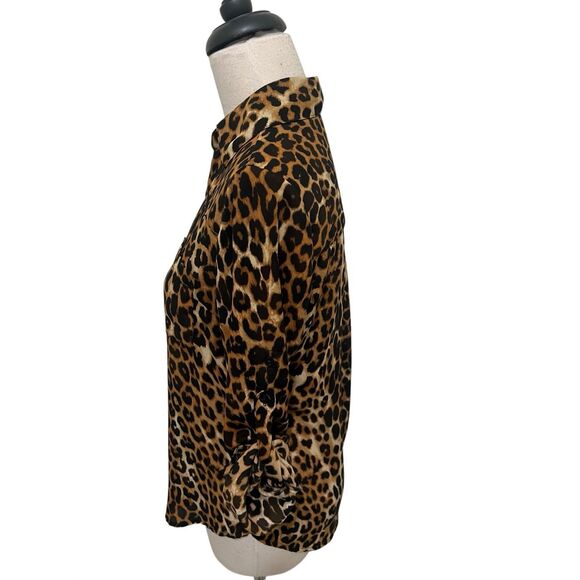 Express Womens Leopard Print Button Front Long Sleeve Blouse Tan Brown XS - Picture 5 of 7
